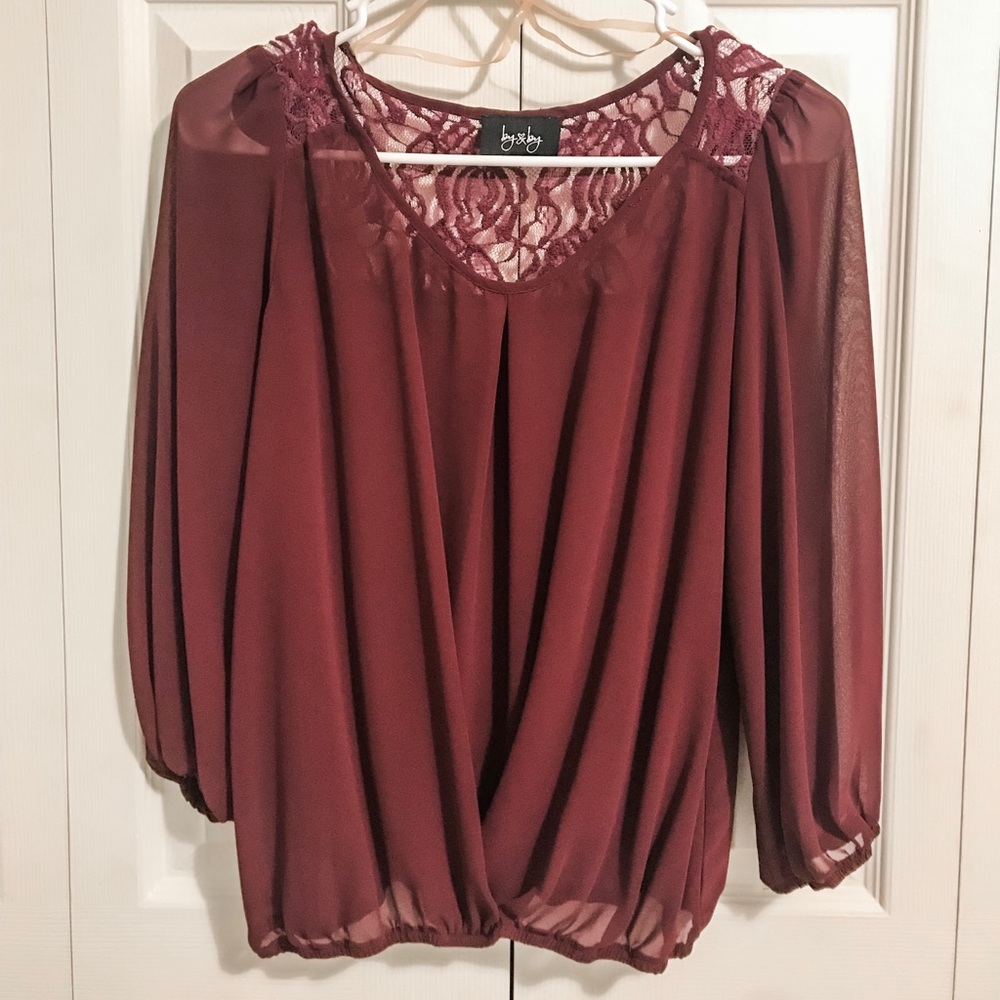 By & By Sheer Maroon Blouse